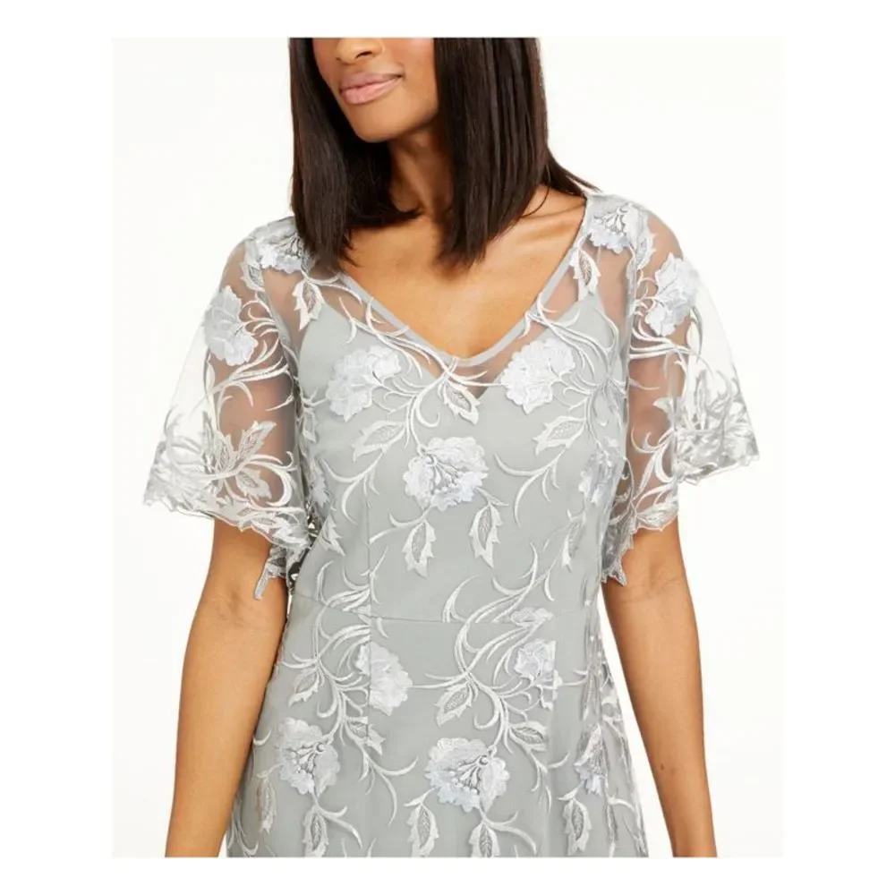 ALEX EVENINGS Womens Gray Flutter Sleeve Full-Length Gown Dress Petites 6P - Picture 3 of 4